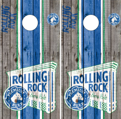 Rolling Rock Barnwood Cornhole Wrap Boards Decals Bag Toss Game Stickers 