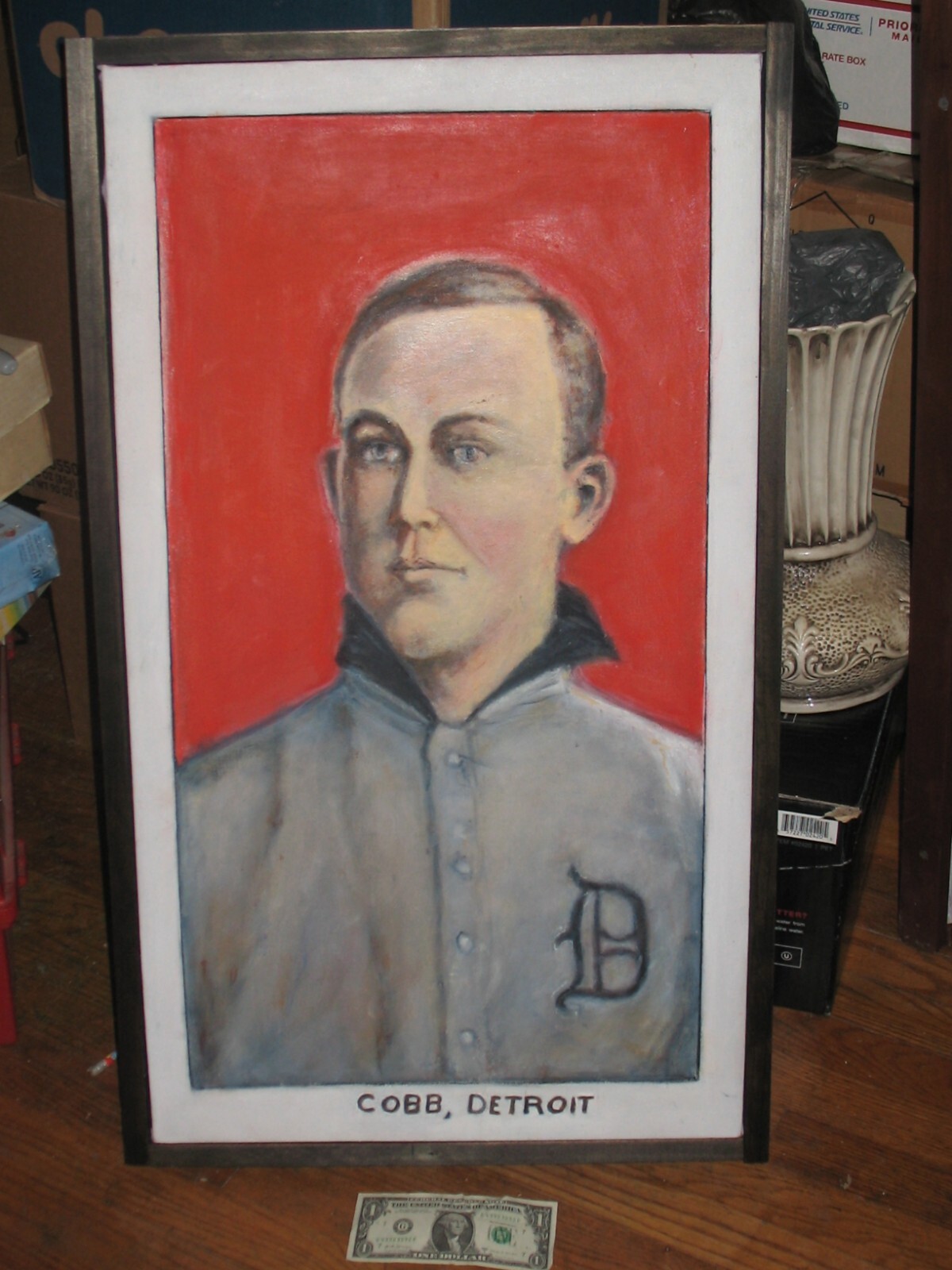 Original Remake of a 1909 T206 Ty Cobb Oil Painting ~Nice! ~Hand Made