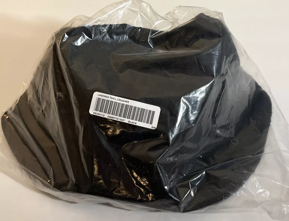 SUPREME LASERED TWILL CRUSHER HAT BLACK SIZE S/M SS23 WEEK 13 (100%  AUTHENTIC)