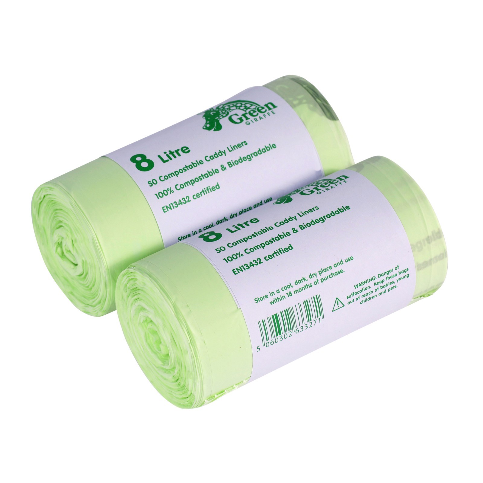 100x 8 Litre Compostable Caddy Liners for Food Waste/Caddy Bags - 8L