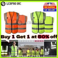 Safety Vest with High Visibility Reflective Stripes 5 Pockets 2 Colors Security