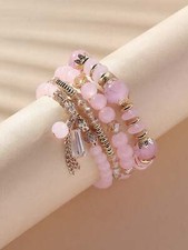 4pcs/set Light Pink Crystal Beaded Bracelet Women Bracelet Stackable Bracelet