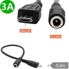 DC 3.5mm x 1.35mm Female to Micro USB 5-pin Male Adapter Connector Cord Cable