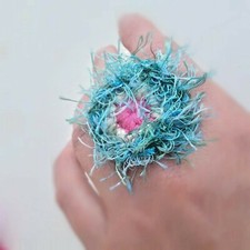 Handmade ring, crochet fibers art