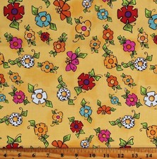 Cotton Flowers Floral Garden Spring Happy Blooms Yellow Fabric Print BTY D413.33