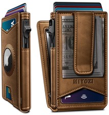 Airtag Wallet for Men Money Clip 9-Card Pop-Up Leather Wallet Tiger Eye New