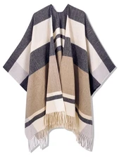 Travel Plaid Shawl Wrap Open Front Poncho Cape Fall Winter