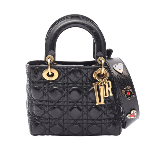 Christian Dior LADY DIOR MY ABCDIOR 2WAY Handbag Black Leather #RCB9147