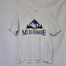 VTG 90s Jerzees Mt Rushmore Gray Splatter Graphic T Shirt Adult L Made In USA