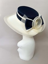 Vintage formal navy blue and cream races hat, wedding, Ascot,church