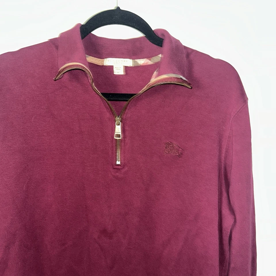 Burberry Maroon Long Sleeve Quarter Zip Preppy Casual Pullover Sweater Medium Foto 3 de 4