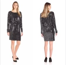 Jessica Howard Cocktail Dress, Black Silver Sparkle 12 Knee Length Long Sleeve
