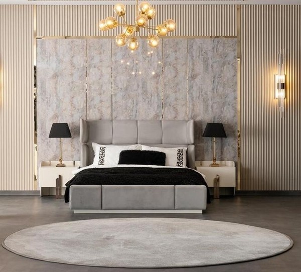 Schlafzimmer Komplett Set Doppelbett 2X Nachttische Polsterbett Edelstahl-image