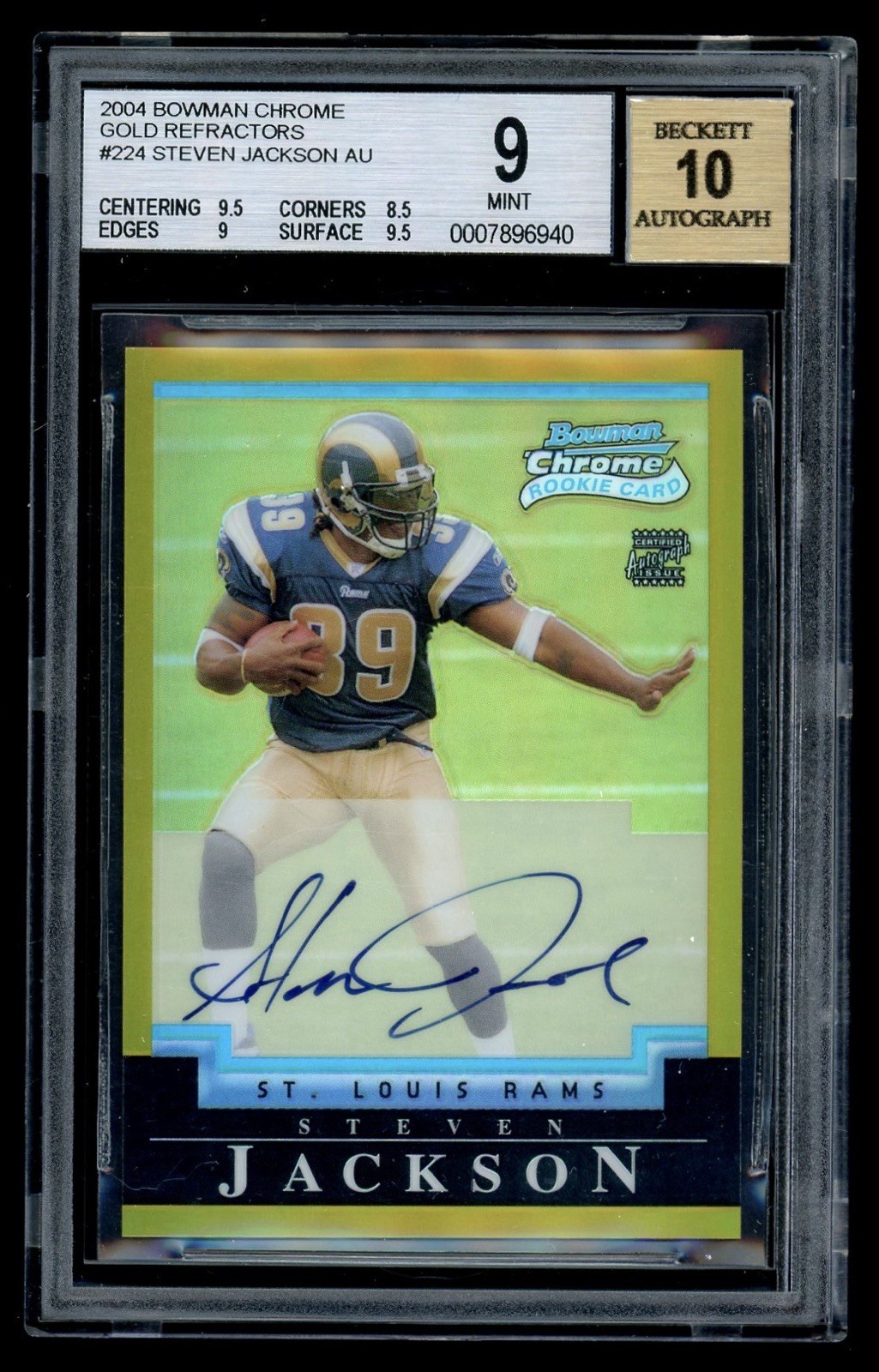 2004 Bowman Chrome Steven Jackson ROOKIE Gold Refractor On Card Auto /50 BGS 9