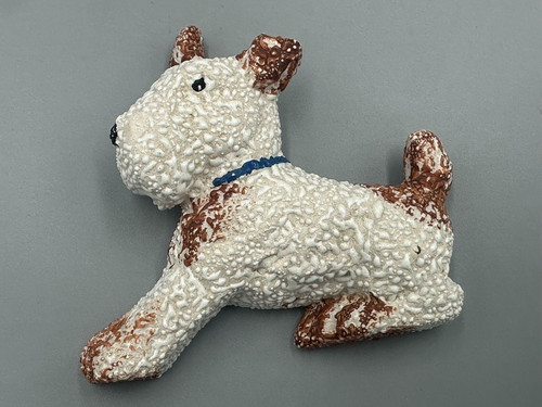 Vintage West Germany Ceramic TERRIER White Brown Dog Wall Plaque Kitsch Textured