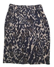 Elie Tahari Pencil Skirt 6 Brown Leopard Print Silk Blend Stretch