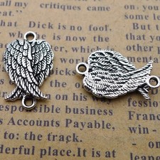 20/50PCS Antique Silver Tone Angel WINGS Charm Connector Pendant JHS643