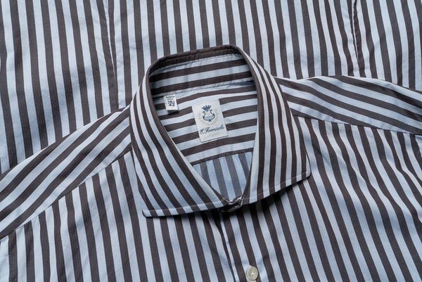 Men Isaia Napoli Shirt Brown Cotton 40 /L / 48