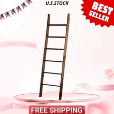 6-Tier Wooden Blanket Ladder, Rustic Farmhouse Towel & Quilt Rack, Dark Brown