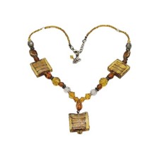 Y Drop Necklace Lucite Brown Beaded Gold tone Geometric Couture 19 in