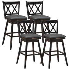 Costway Set of 4 Barstools Swivel Bar Height Chairs with Rubber Wood Legs Black