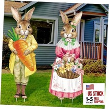 2 Pcs Easter Yard Signs Bunny Egg Outdoor Decorations with Stakes Easter Yard