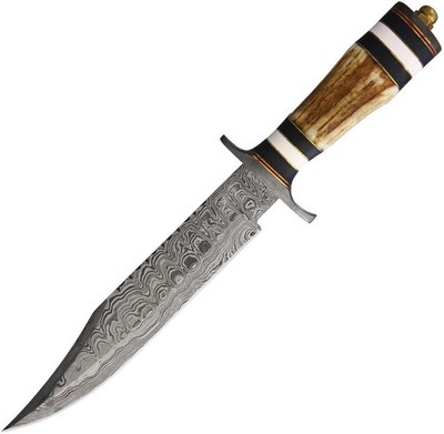 Marbles Damascus Bowie Folding Knife 9 in Blade