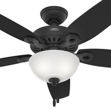 Hunter Fan 52 inch Matte Black Indoor Ceiling Fan with Light and Pull Chain