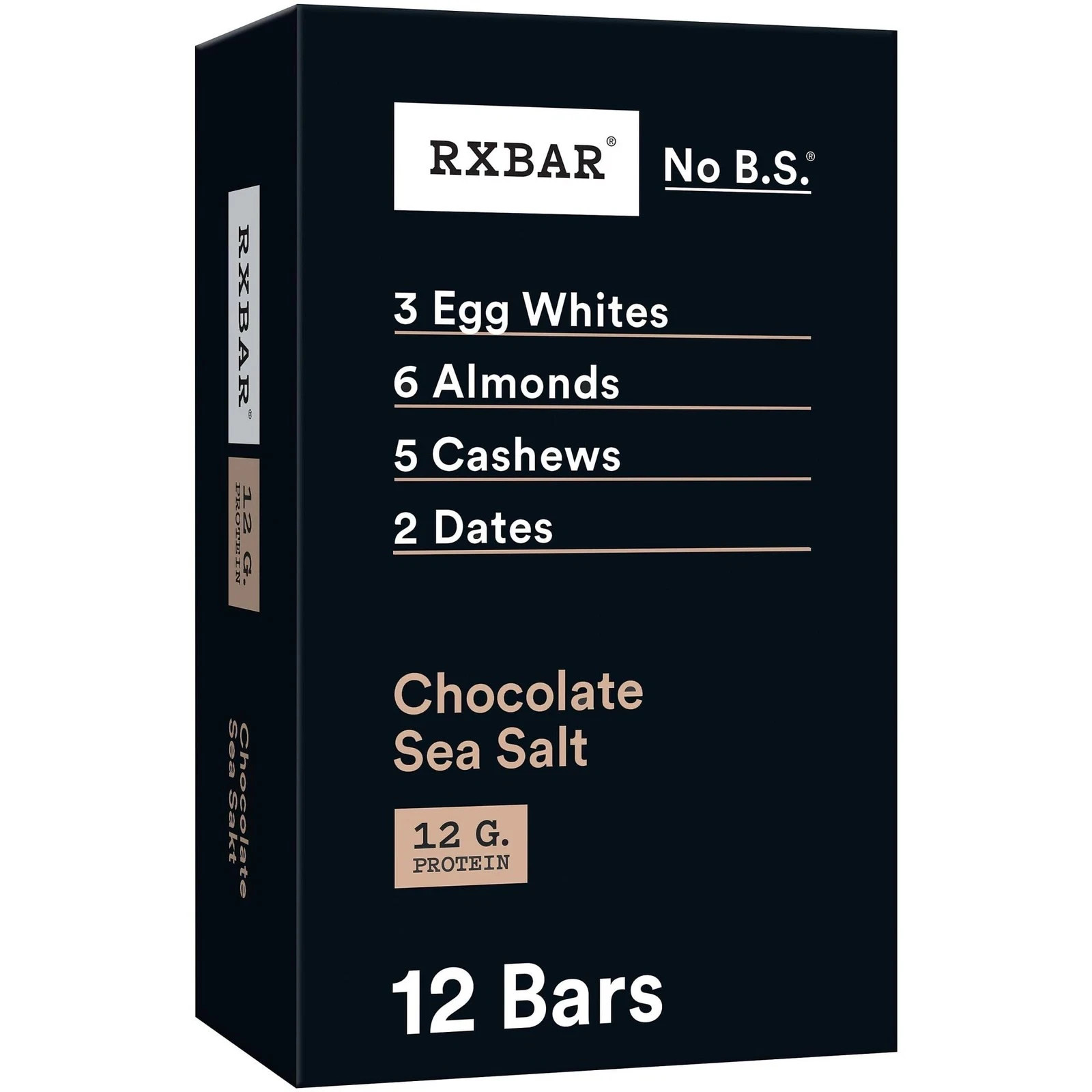 Barra Rx Chocolate Sal Marina, Barra Proteica, 1.83 OZ, 12 unidades