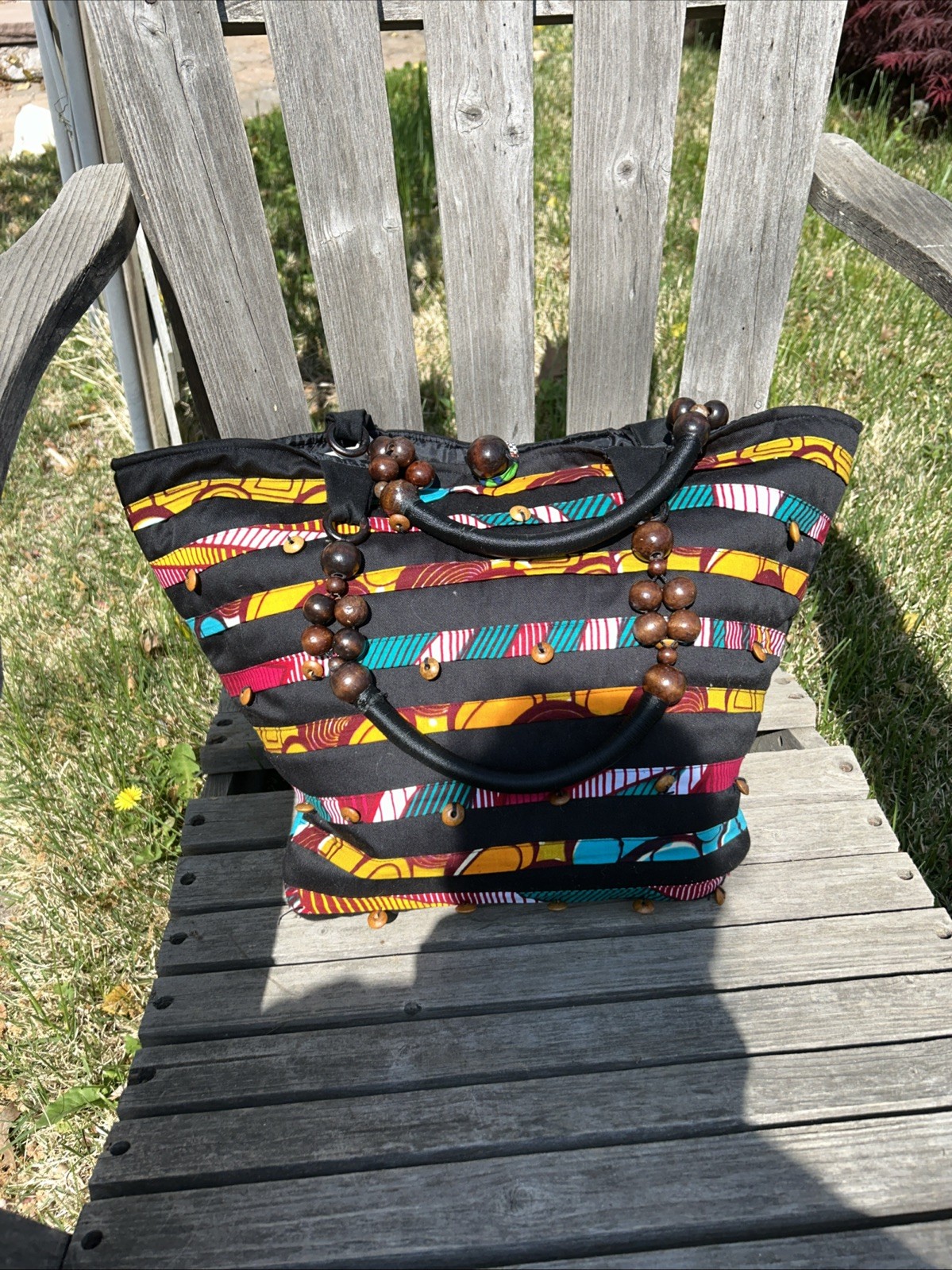 Large Beatifully Decorated, Colorful Tote, Unbranded, Beaded Straps And On Front