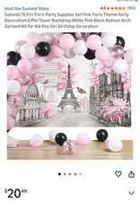 Paris Eiffel Tower Birthday Supplies Set White Pink Black Balloon