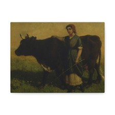 Edward Mitchell Bannister - Untitled (woman walking with cow) - Canvas Wall Art