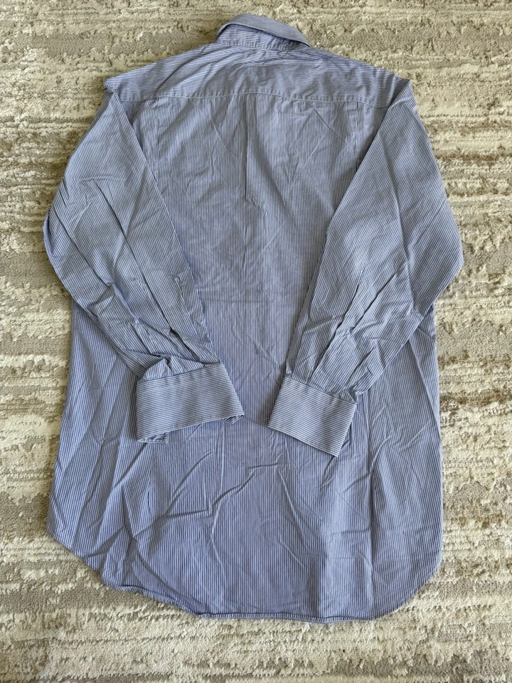 Lanvin Paris Мужская рубашка 15,5 39 синий белый в тонкую полоску 100% сделано в Италии - Изображение 2 из 4