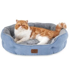 Bedsure Dog Beds for Small Dogs - Round Cat 25"L x 21"W x 8"Th, Frost Blue