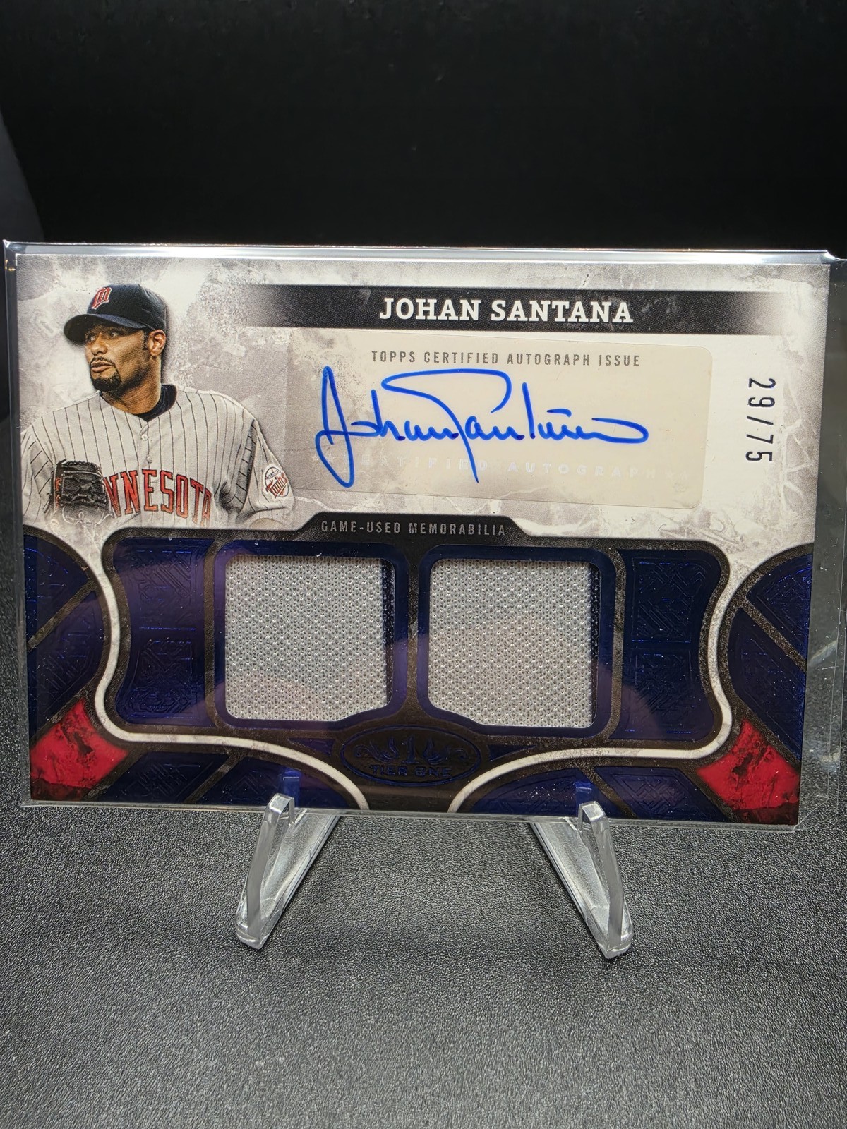 2025 Topps Tier One Johan Santana Dual Game-Used Relic Auto #/75 #AT1R-JS