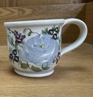 Vintage Sandy Kreyer Art Pottery Mug large Blue Rose cottage Core White — photo 1