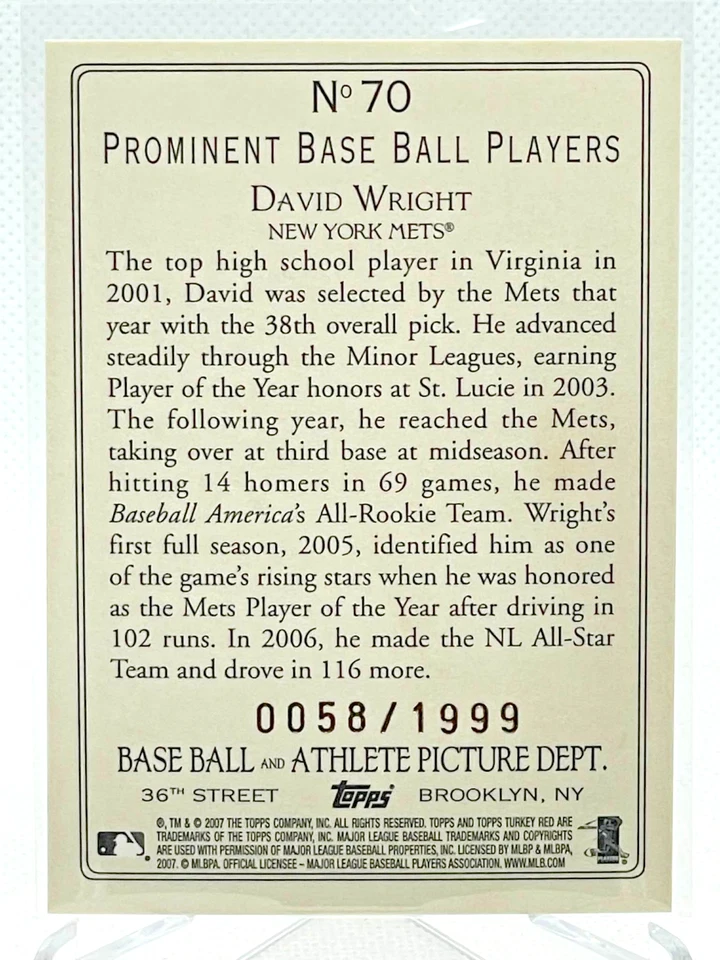 2007 Topps Turkey Red Chrome DAVID WRIGHT /1999 Card #70 SP Mets Baseball - Image 2 of 2