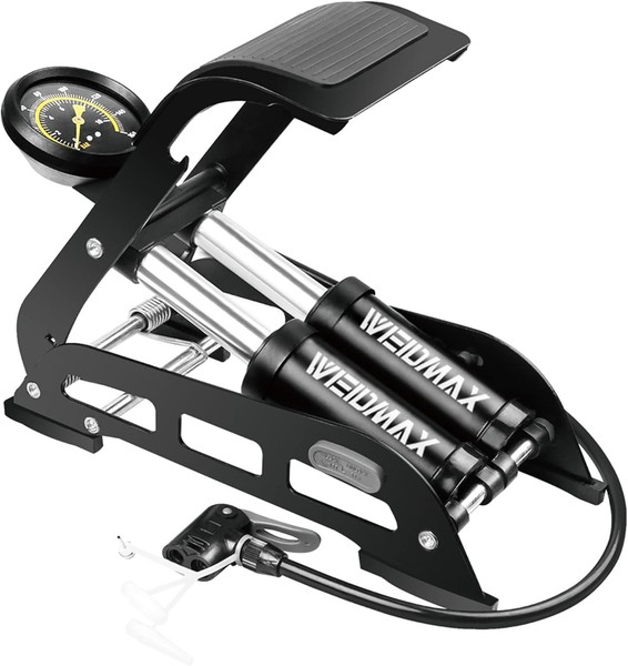 Weidmax Doppelzylinder Fahrradpumpe Standpumpe Mit Manometer Tragbar Luftpumpe-image