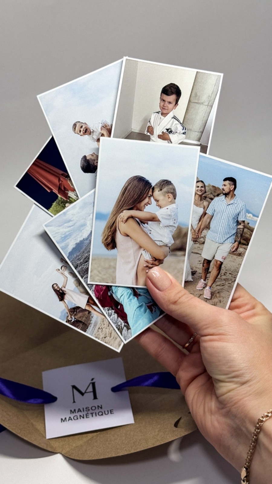 Magnet photo personnalisé en bois pour frigo - Format carré 5x5 cm