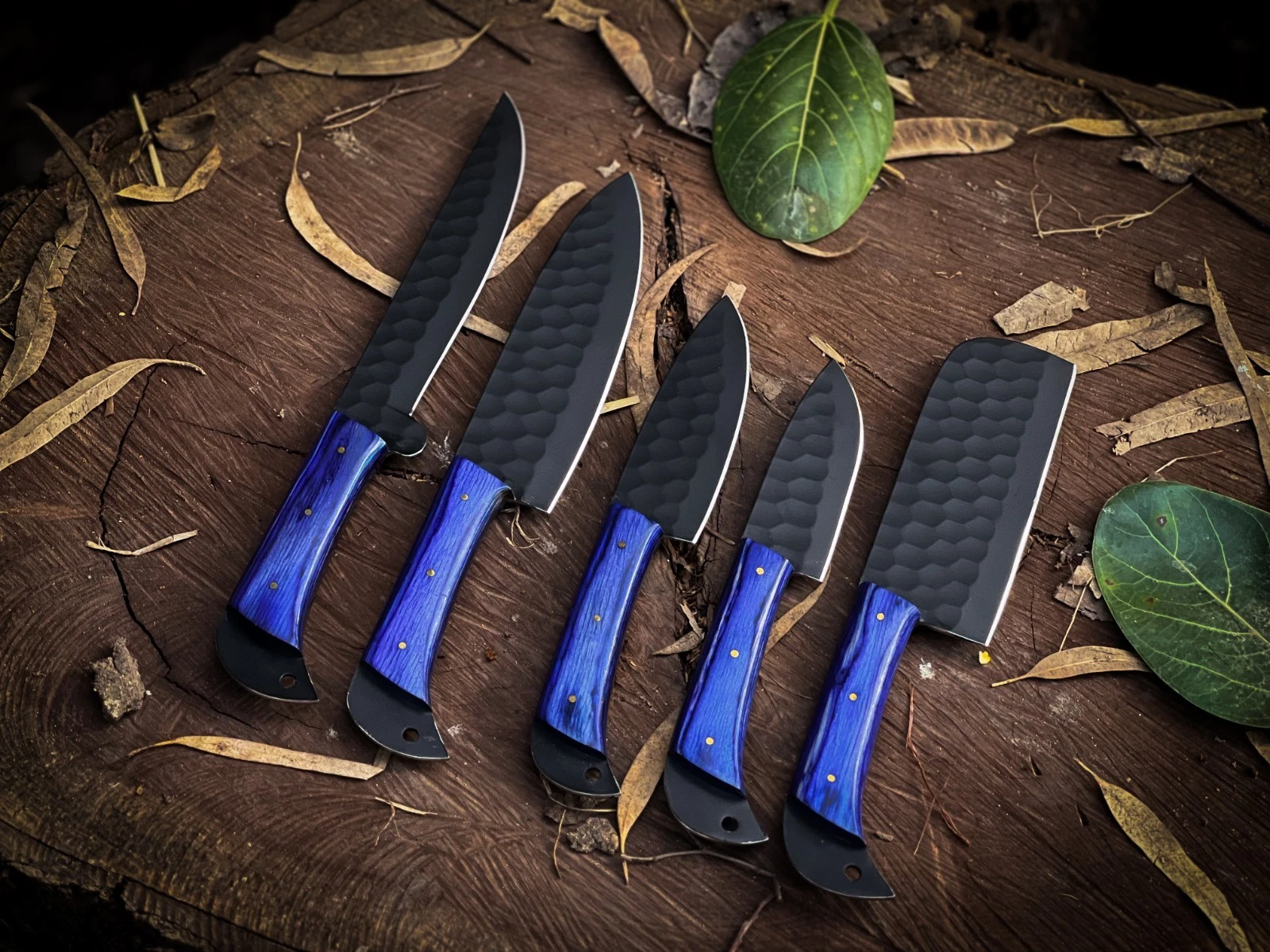 Premium Handcrafted Stainless Steel Chef Knife Set – Wood Handle + Leather Roll