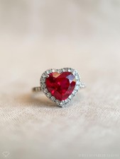 Heart Cut Ruby Ring 925 Silver Halo Engagement Ring Gifted Item for Love