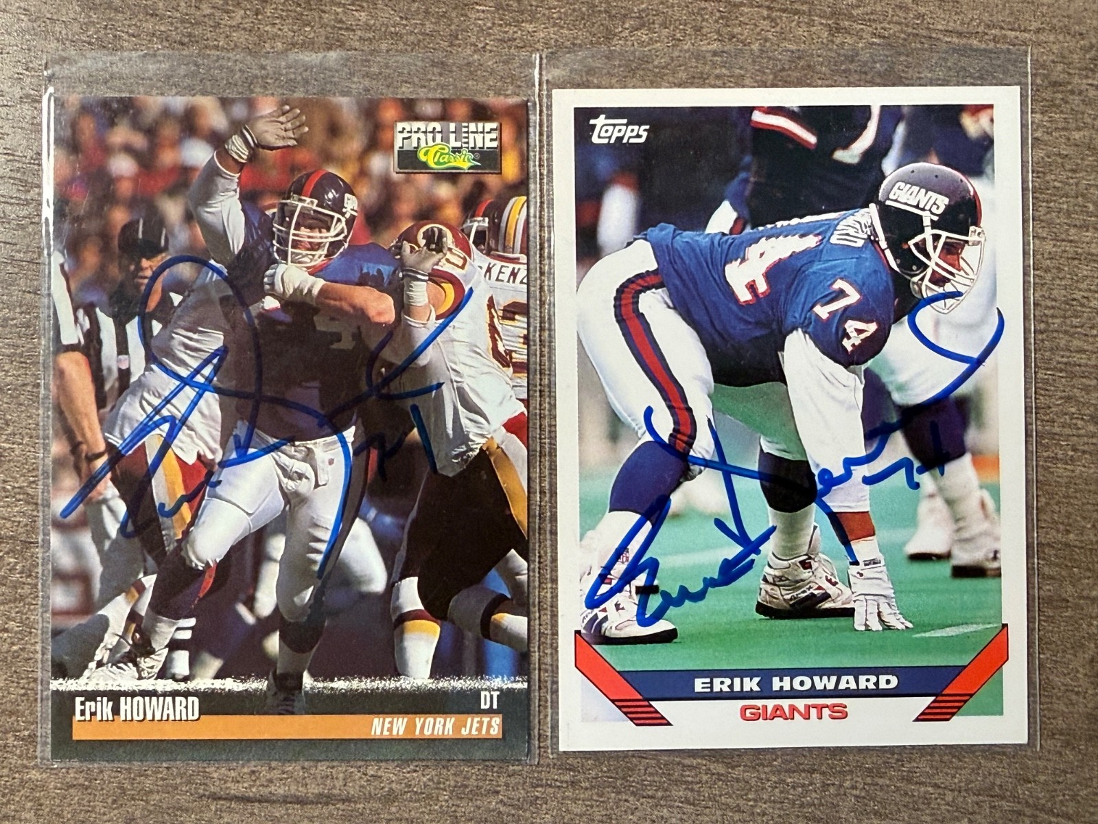 2x Erik Howard SIGNED Auto Autographed Cards NY Giants Proline Classic Topps
