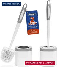 Holaloha Toilet Brush and Holder Set, Space Saving, 2 Pack, White