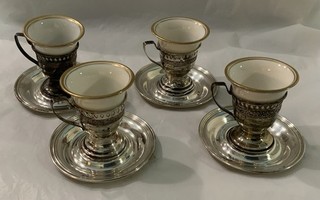 4 Vintage Sterling Silver Demitasse Cups Sterling Silver Saucers Lenox Inserts