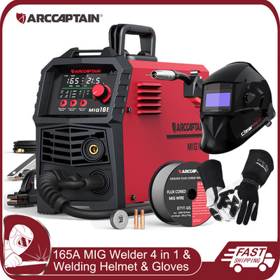 ARCCAPTAIN 165A MIG Welder 4 in 1 LED Display 110V/220V & Welding Helmet &Gloves