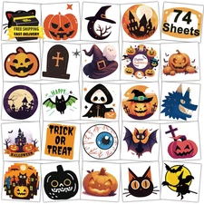 Halloween Temporary Tattoos for Kids - 74 Individually Sheets Halloween Pumpkin