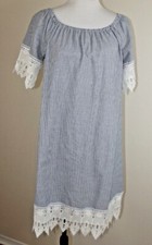 MLLE GABRIELLE Womens Striped Shift DRESS - Size MEDIUM - Blue White Lace