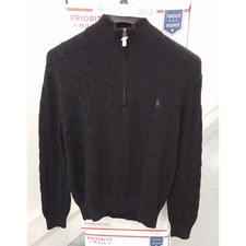 POLO RALPH LAUREN CABLE-KNIT MOCK NECK SWEATER POLO BLACK MENS SIZE LARGE