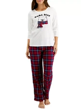 FAMILY PAJAMAS Women's 2-Piece Mama Bear Plaid Pajama Set sz S Small Red