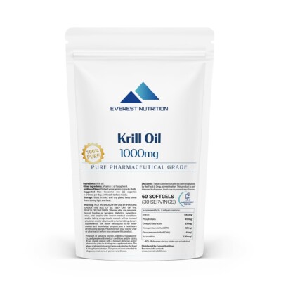 Antarctic Krill Oil 1000mg Softgels   Omega-3, Brain, Heart, Joint, Immune Boost